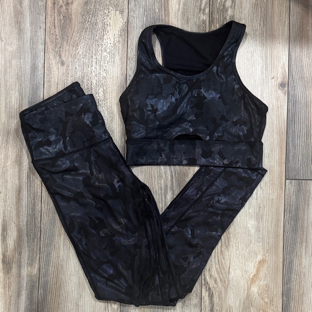 Mono B Black Shimmer Camouflage Activewear Set
